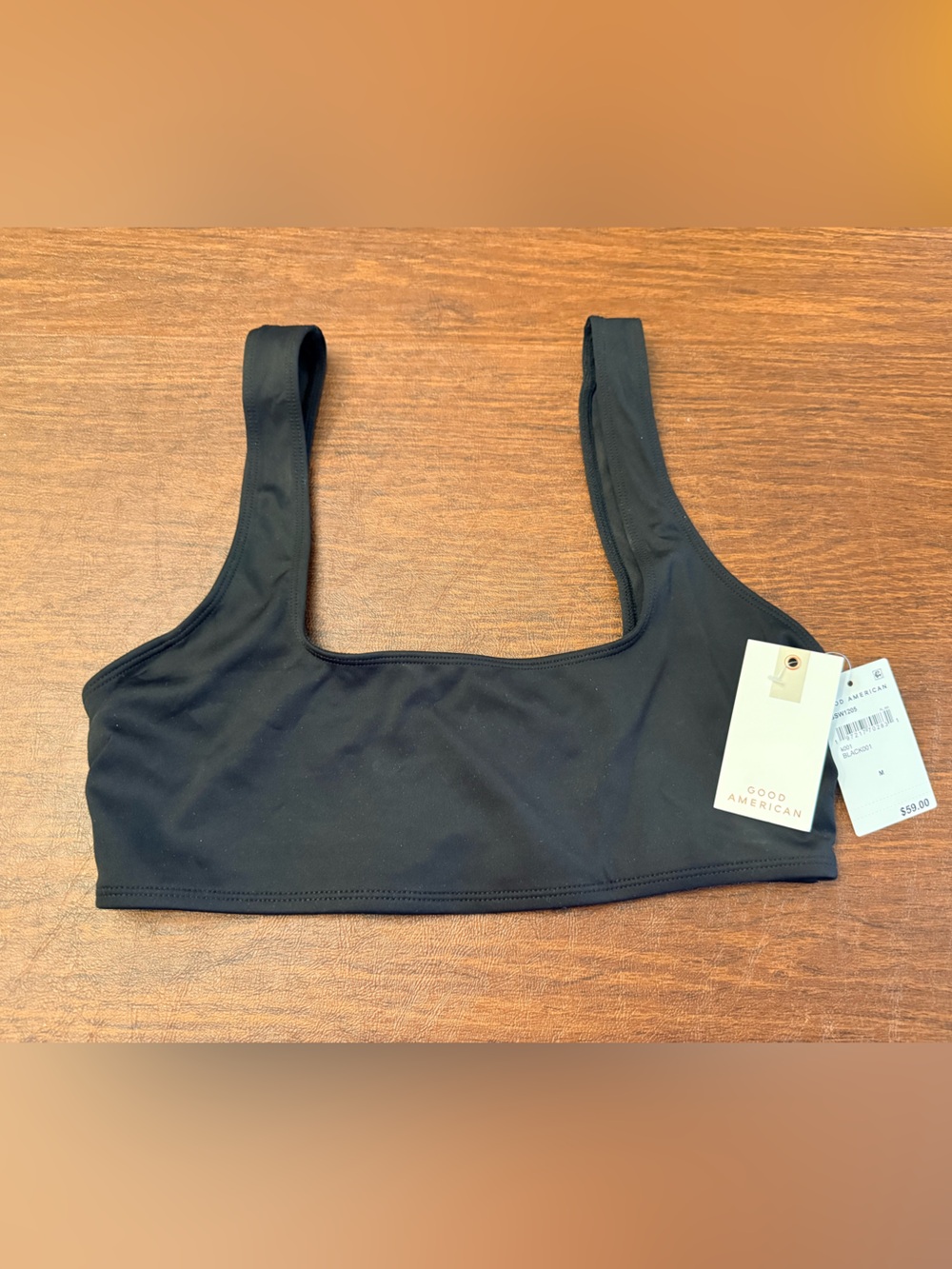 Good American Black Compression Swim Bralette Top, Size Medium NEW NWT